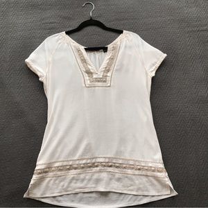 Eddie Bauer 100% Cotton Gauze Blouse Tunic Top Split Neck Cream White Beige S